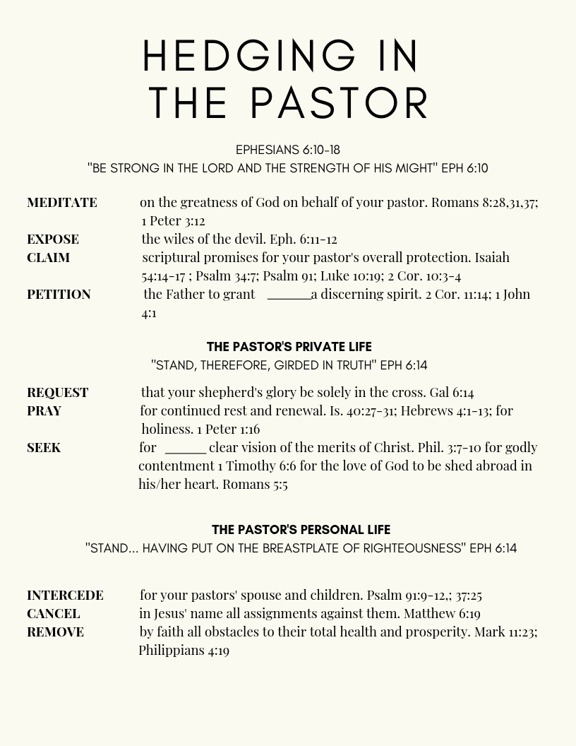 Free Prayer Resources-hedging in the pastor in prayer